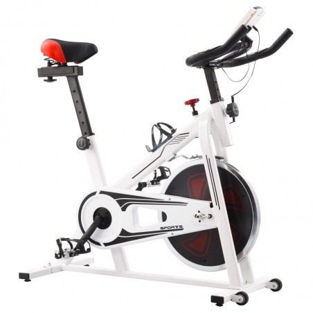 Exercise bike with white and red pulse sensors