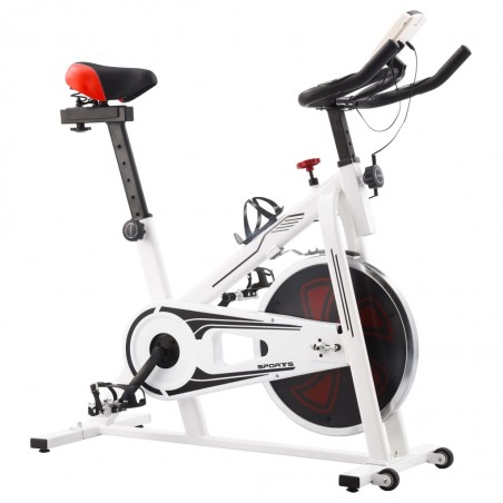 Exercise Spinning Bike with Pulse Sensors White and Red