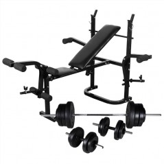 Weight bench with weight rack, dumbbells and 60.5 kg dumbbell set