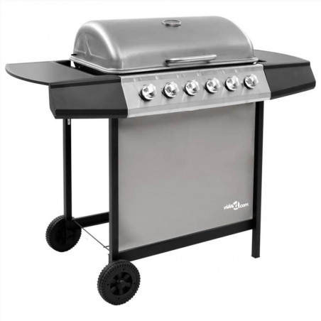 Gas barbecue with 6 black and silver burners