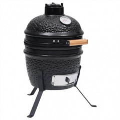 Grătar Kamado 2 în 1 Afumător Ceramic 56 cm Negru