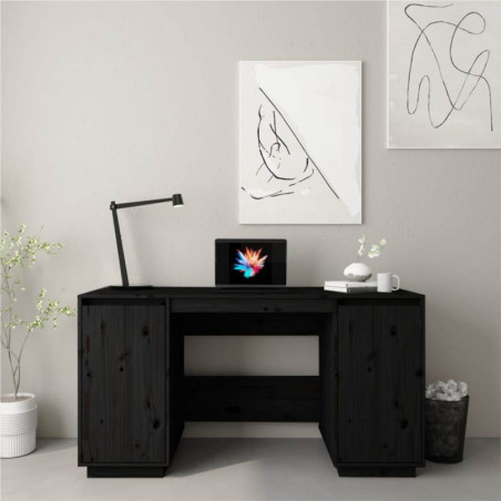 Bureau Noir 140x50x75 cm Bois Massif Pin