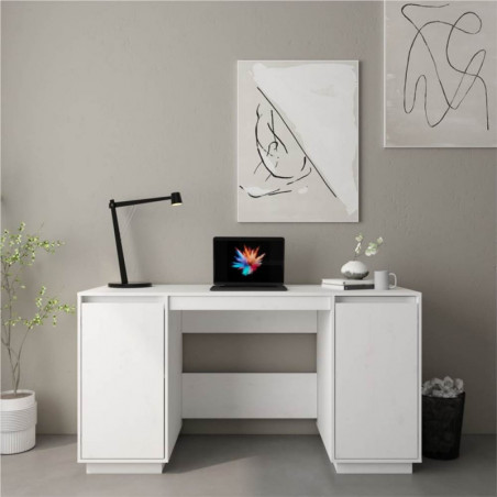 Bureau Blanc 140x50x75 cm Bois Massif Pin