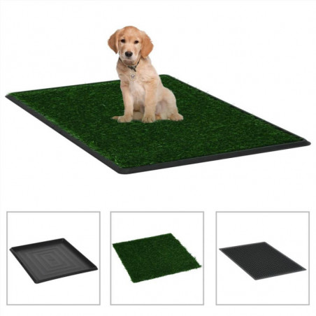 Inodoro para mascotas con bandeja y césped artificial verde 64x51x3 cm WC