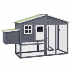 Chicken coop with nest box in solid gray and white fir wood