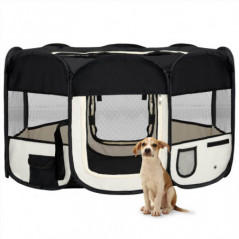 Πτυσσόμενο παρκοκρέβατο σκύλου με τσάντα μεταφοράς Μαύρο 145x145x61 cm
