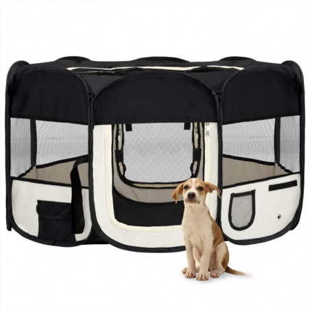 Parc pour chien pliable avec sac de transport Noir 145x145x61 cm