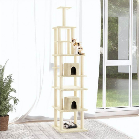 Árvore para gatos com postes para arranhar em sisal creme 216 cm