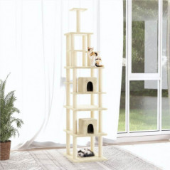 Cat tree with scratching posts in cream sisal 216 cm