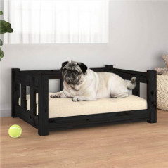 Letto per cani nero 65,5x50,5x28 cm in legno massello di pino