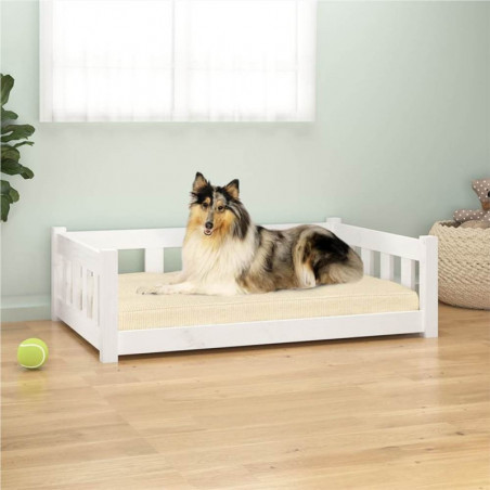 Letto per cani bianco 95,5x65,5x28 cm in legno massello di pino