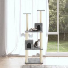 Cat tree with scratching posts in light gray sisal 141 cm