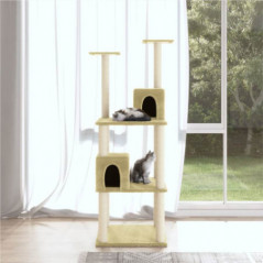 Cat tree with scratching posts in cream sisal 141 cm