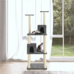 Cat tree with scratching posts in dark gray sisal 141 cm