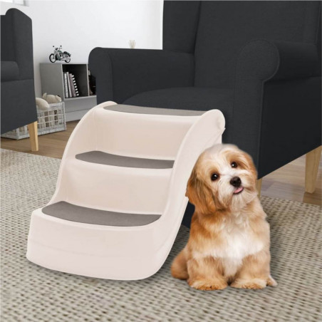 Foldable Stairs 3 Steps for Dogs Cream 50x38x38 cm Plastic