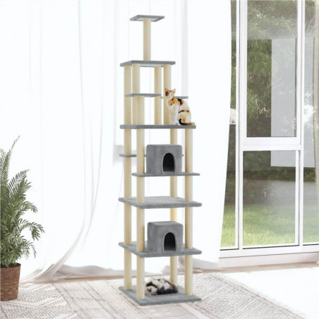 Cat tree with scratching posts in light gray sisal 216 cm