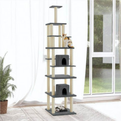 Cat tree with scratching posts in dark gray sisal 216 cm