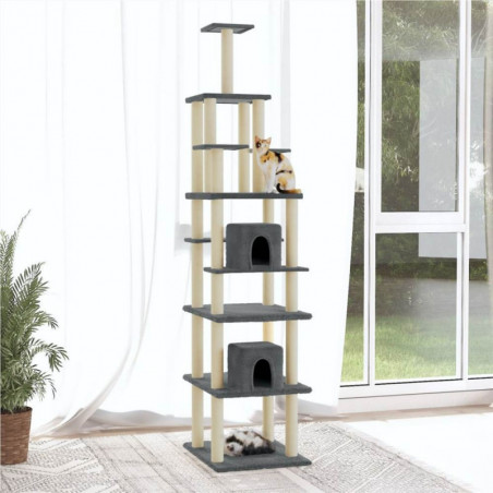 Arbre à chat avec griffoirs en sisal gris foncé 216 cm