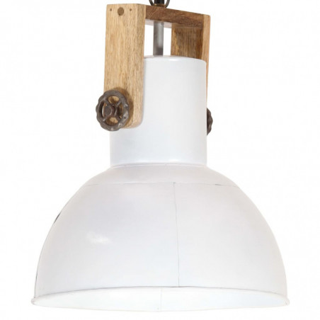 Lampada a sospensione industriale 25 W bianca rotonda in legno di mango 32 cm E27