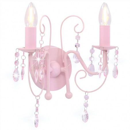 Lampada da parete con perline rosa 2 lampadine E14