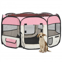 Cercadinho dobrável para cachorro com bolsa de transporte rosa 125X125x61 Cm