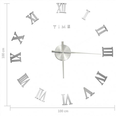 3D Wall Clock Modern Design Silver 100 Cm XXL