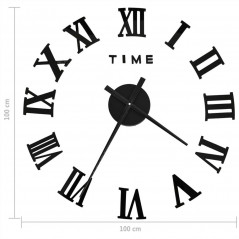 3D Wall Clock Modern Design Black 100 Cm XXL