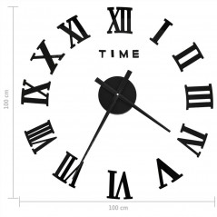 Relógio de parede 3D design moderno preto 100 cm XXL
