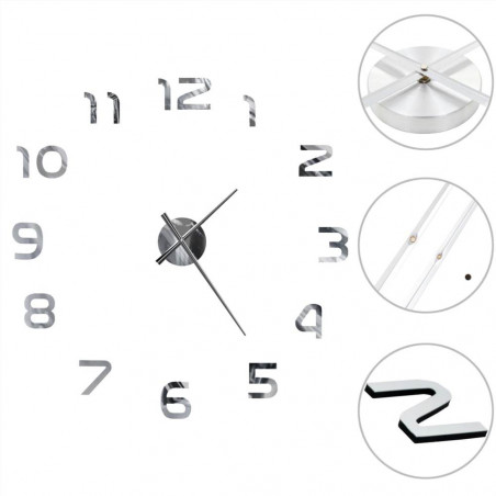 Zegar ścienny 3D o nowoczesnym designie 100 cm XXL srebrny