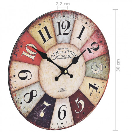 Relógio de parede vintage colorido de 30 cm
