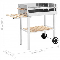 XXL Trolley Charcoal BBQ Grill Rostfritt stål med 2 hyllplan