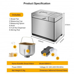 Biolomix BBM013 19-i-1 automatisk brødmaskine, rustfrit stål