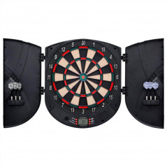 Electric dartboard with black polypropylene darts