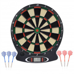 Electric dartboard with black polypropylene darts