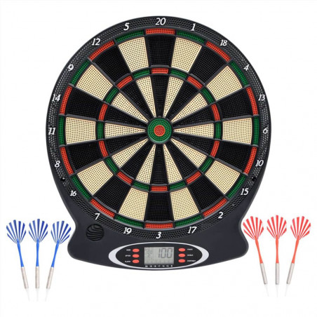 Electric dartboard with black polypropylene darts