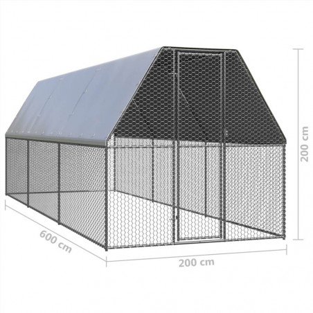 Gabbia per polli da esterno 2x6x2 m in acciaio zincato