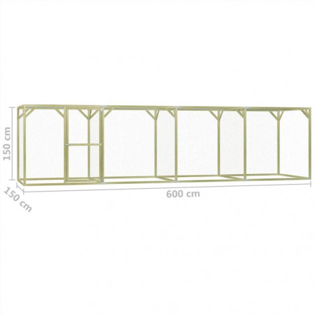 Gabbia per Galline 1,5x6x1,5 mt Pino Impregnato