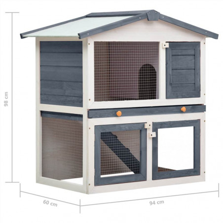 Outdoor Rabbit Hutch 3 Doors Gray Wood