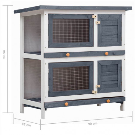 Outdoor Rabbit Hutch 4 Doors Gray Wood