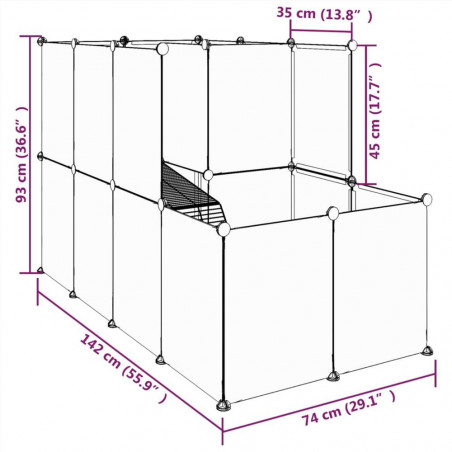 Cage Petits Animaux Noir 142x74x93 cm PP et Acier