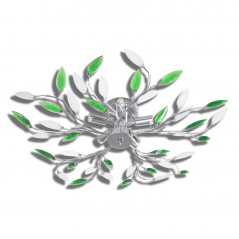 Green and white ceiling light with acrylic crystal leaf arm for 5 E14 bulbs