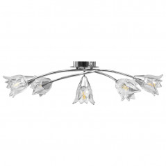 Ceiling light with transparent glass shade for 5 E14 Tulip bulbs