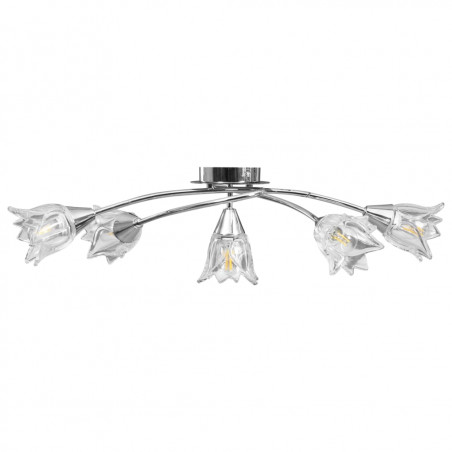 Ceiling light with transparent glass shade for 5 E14 Tulip bulbs