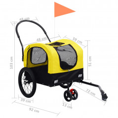 Gelber und schwarzer 2-in-1-Jogginganhänger und Kinderwagen für Haustiere