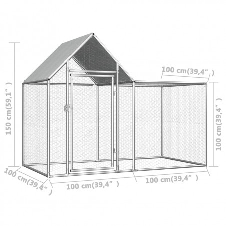 Chicken coop 2x1x1.5 m Galvanized Steel