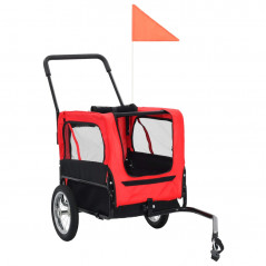 Rood-zwarte 2-in-1 joggingkar en kinderwagen voor huisdieren
