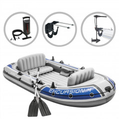 Intex Inflatable Boat Set Excursion 4 with Trolling Motor and Bracket