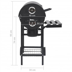 Barrel Grill with Wheels and Shelves Black Steel 115x85x95 cm
