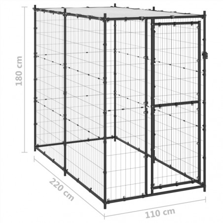 Buiten stalen hondenkennel met dak 110x220x180 cm