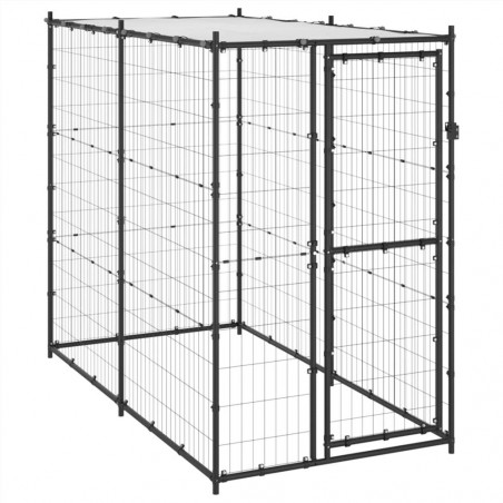 Caseta para perros de exterior de acero con techo 110x220x180 cm